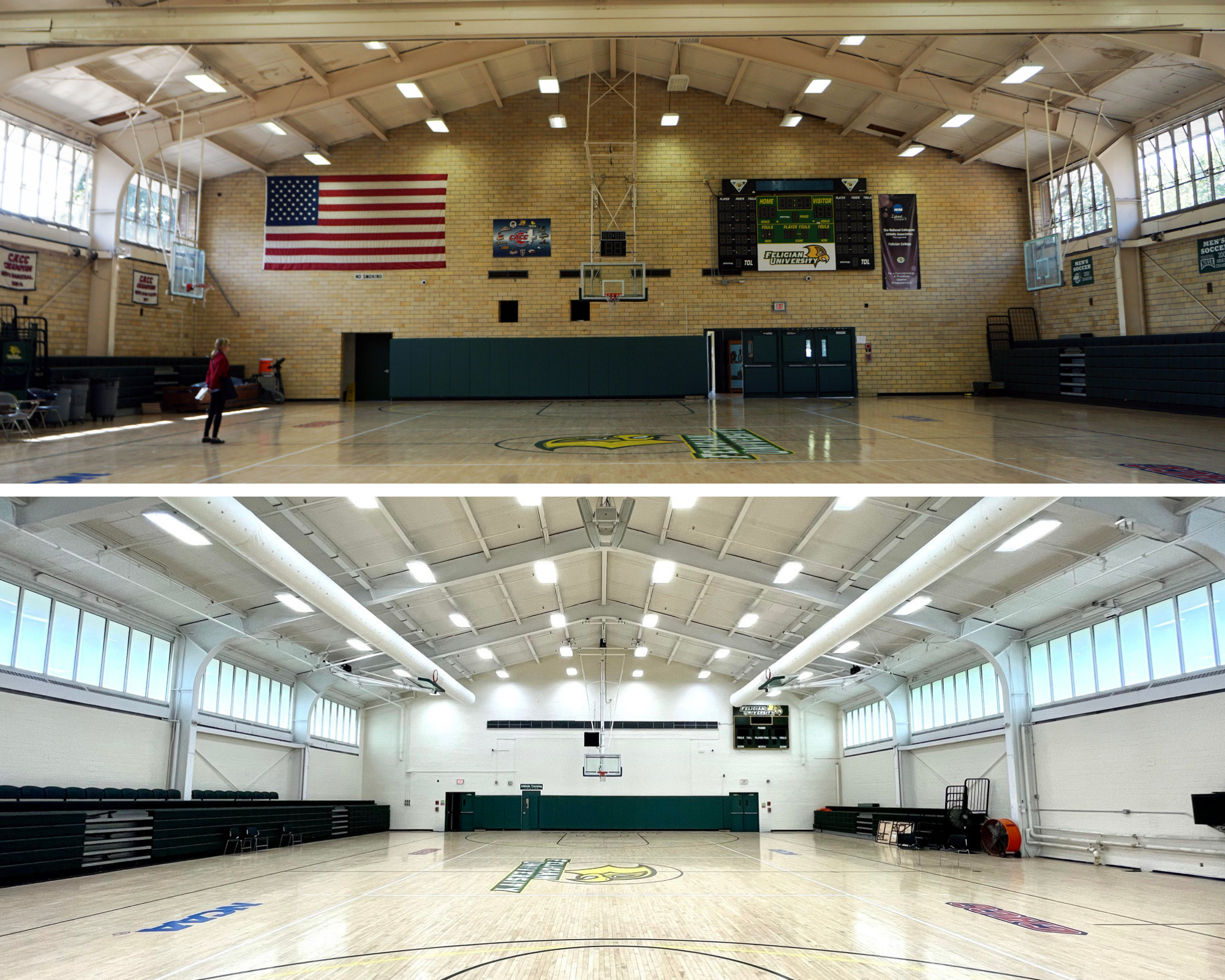 Felician University gymnasium before and after.